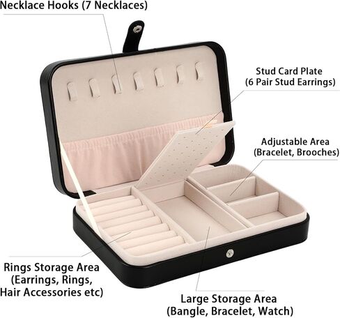 Jewelry Box Organizer Leather Travel Jewelry Case for Women Girls Small Jewellery Box Black Cats Pattern Portable Travel Jewellery Storage Holder Gifts for Birthday Christmas Thanksgiving in Saudi Arabia