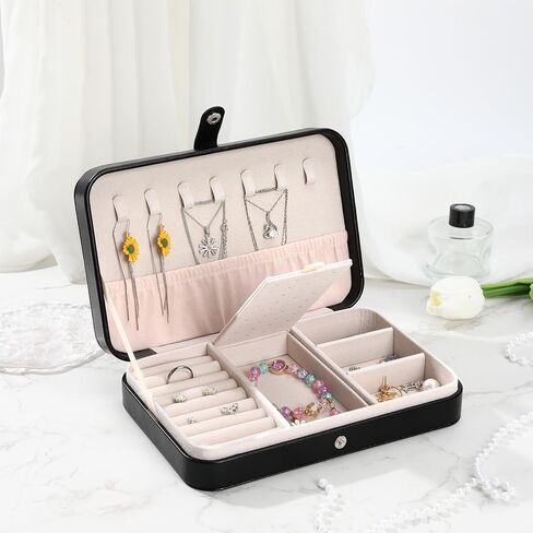 Jewelry Box Organizer Leather Travel Jewelry Case for Women Girls Small Jewellery Box Black Cats Pattern Portable Travel Jewellery Storage Holder Gifts for Birthday Christmas Thanksgiving in Saudi Arabia