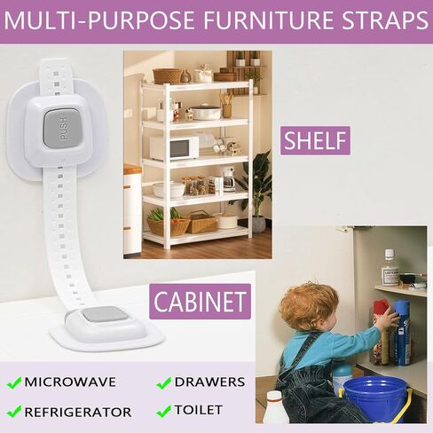 No Drill Furniture Anchor, Anti-tip and Adjustable Strap for Baby Proofing, 3M Adhesive Multi-Purpose for Furniture, Secure to Playroom (4 Pack) in Kuwait
