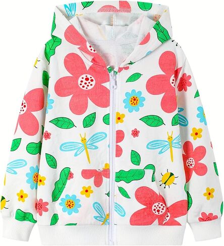 Girls' Long Sleeved Hooded Sweatshirt, Casual Outdoor Real Pocket, White Jacket, Suitable For 3-8Y in Saudi Arabia