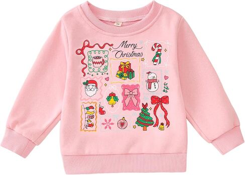 Ritatte Christmas Sweatshirts for Toddler Baby Girl Merry Christmas Crewneck Xmas Stamps Doodle Shirt Holiday Pullover Top in Kuwait