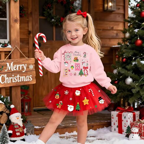 Ritatte Christmas Sweatshirts for Toddler Baby Girl Merry Christmas Crewneck Xmas Stamps Doodle Shirt Holiday Pullover Top in Kuwait