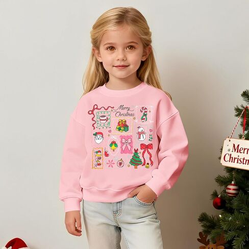 Ritatte Christmas Sweatshirts for Toddler Baby Girl Merry Christmas Crewneck Xmas Stamps Doodle Shirt Holiday Pullover Top in Kuwait