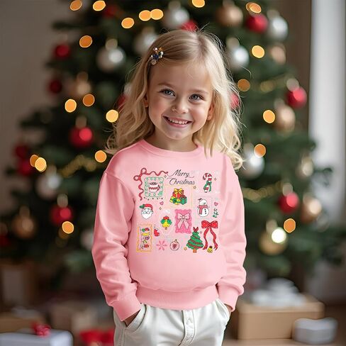 Ritatte Christmas Sweatshirts for Toddler Baby Girl Merry Christmas Crewneck Xmas Stamps Doodle Shirt Holiday Pullover Top in Kuwait