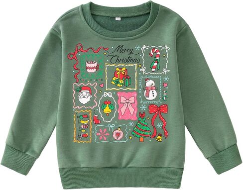 Ritatte Christmas Sweatshirts for Toddler Baby Girl Merry Christmas Crewneck Xmas Stamps Doodle Shirt Holiday Pullover Top in Kuwait