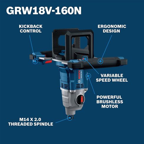 خلاط عزم دوران عالي بدون فرشاة 18 فولت من BOSCH GRW18V-160 - سرعة متغيرة، تقنية التشغيل الناعم، مع التحكم في KickBack (أداة عارية) in Saudi Arabia