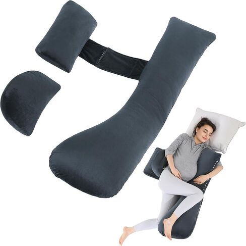 HOMBYS Shredded Memory Foam J Shaped Pregnancy Pillow, Maternity Pillow for Sleeping with Adjuable Wedge Cushion, Extra Soft Body Support for Pregnant Women (Black) in Saudi Arabia