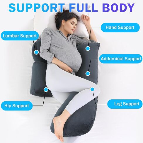 HOMBYS Shredded Memory Foam J Shaped Pregnancy Pillow, Maternity Pillow for Sleeping with Adjuable Wedge Cushion, Extra Soft Body Support for Pregnant Women (Black) in Saudi Arabia