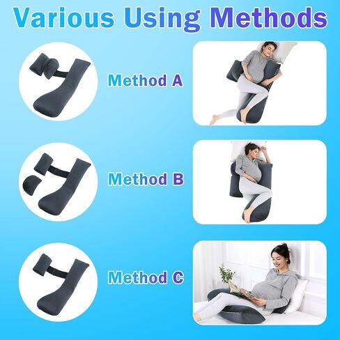 HOMBYS Shredded Memory Foam J Shaped Pregnancy Pillow, Maternity Pillow for Sleeping with Adjuable Wedge Cushion, Extra Soft Body Support for Pregnant Women (Black) in Saudi Arabia