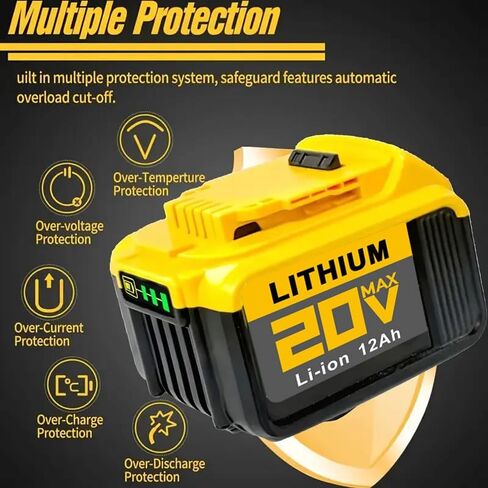 DCB Series 20V MAX Lithium-Ion Battery, 12Ah High Capacity, Multiple Protection System, 12000mAh Power Tool Battery Pack (8PACK 12AH) in Saudi Arabia