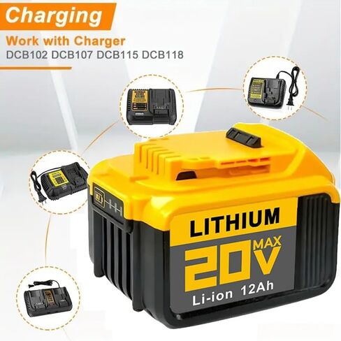 DCB Series 20V MAX Lithium-Ion Battery, 12Ah High Capacity, Multiple Protection System, 12000mAh Power Tool Battery Pack (8PACK 12AH) in Saudi Arabia