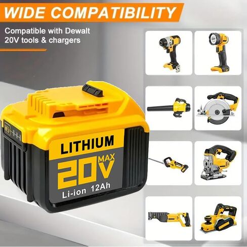 DCB Series 20V MAX Lithium-Ion Battery, 12Ah High Capacity, Multiple Protection System, 12000mAh Power Tool Battery Pack (8PACK 12AH) in Saudi Arabia