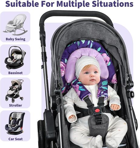 Baby Car Seat Head Support with Extra Headrest, 2-in-1 Babybody Supports with Shoulder Pads Set for Newborn, Adjustable Infant Car Seat Insert Compatible with Stroller, Baby Swing (Blue Dinosaur) in Saudi Arabia