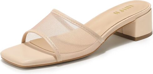 IDIFU IN2 Women's Mesh Heeled Sandals Square Open Toe Slip On Mules with Low Chunky Block Heel Daily Casual Slides Heels in Kuwait