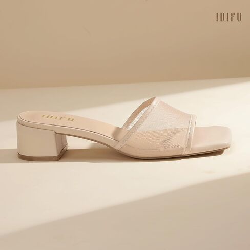 IDIFU IN2 Women's Mesh Heeled Sandals Square Open Toe Slip On Mules with Low Chunky Block Heel Daily Casual Slides Heels in Kuwait
