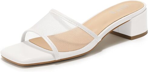 IDIFU IN2 Women's Mesh Heeled Sandals Square Open Toe Slip On Mules with Low Chunky Block Heel Daily Casual Slides Heels in Kuwait