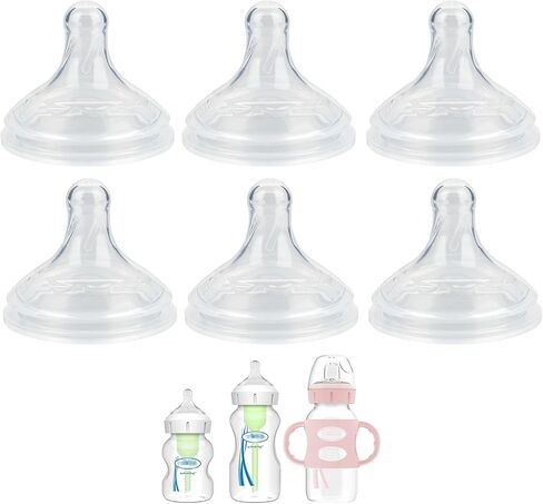 Silicone Nipple for Dr. Brown's Natural Flow Level 2 Wide-Neck Baby Bottle, 3m+, Medium Flow, 6 Count in Saudi Arabia