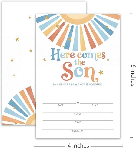 هنا يأتي الابن! - دعوات استحمام لطيفة للأطفال - 20 بطاقة دعوة مقاس 4 × 6 بوصات مع 20 ظرفًا - دعوات استحمام للأطفال.(122) in Kuwait