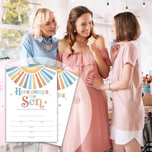 هنا يأتي الابن! - دعوات استحمام لطيفة للأطفال - 20 بطاقة دعوة مقاس 4 × 6 بوصات مع 20 ظرفًا - دعوات استحمام للأطفال.(122) in Kuwait