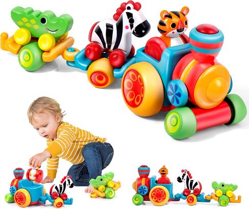 Toddler Toys for 1 Year Old Boy Gifts: Learning Animal Train Set for 1 2 3 Old Boy and Girl, Forest-Themed Push Car Baby Toy for 12-18 Months, 1st First Birthday Gifts for Toddlers 1-2 in Saudi Arabia