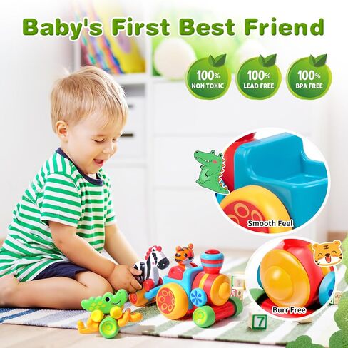 Toddler Toys for 1 Year Old Boy Gifts: Learning Animal Train Set for 1 2 3 Old Boy and Girl, Forest-Themed Push Car Baby Toy for 12-18 Months, 1st First Birthday Gifts for Toddlers 1-2 in Saudi Arabia