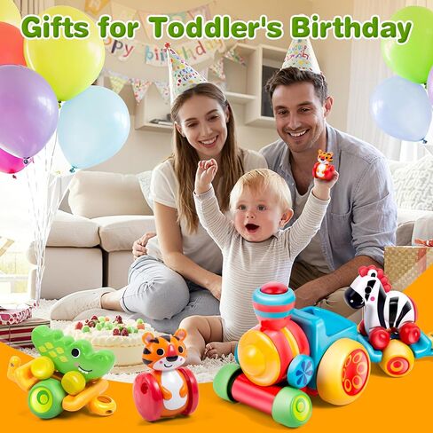 Toddler Toys for 1 Year Old Boy Gifts: Learning Animal Train Set for 1 2 3 Old Boy and Girl, Forest-Themed Push Car Baby Toy for 12-18 Months, 1st First Birthday Gifts for Toddlers 1-2 in Saudi Arabia