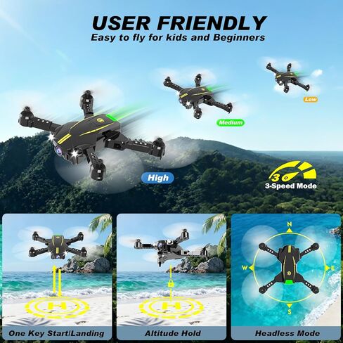 طائرة بدون طيار مع كاميرا للأطفال، طائرة بدون طيار 1080P HD FPV قابلة للطي للبالغين والمبتدئين، طائرة بدون طيار صغيرة للأطفال، طائرة رباعية RC مع بطاريتين، تحكم في الجاذبية، مفتاح واحد للإقلاع/الأرض، قلاب 360 درجة، طيران نقطة الطريق in Kuwait
