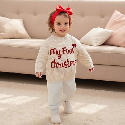 My First Christmas Baby Boy Girl Outfit Toddler Funny Letter Sweater Red Green White Xmas Clothes in Kuwait