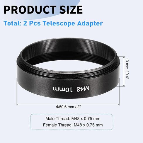 PATIKIL 3mm Telescope Extension Tube, 2Pcs M48 x 0.75mm on Both Sides Aluminum Alloy Lens Adapter Ring Extension Tube for Camera Eyepiece Telescope Accessory, Black in Saudi Arabia