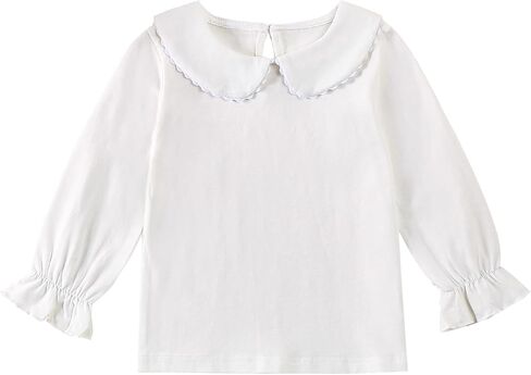 Kids Baby Girl Long Sleeve Collar Shirt Toddler White Blouse Puff Short Sleeve T-Shirt Solid Color Basic Top Bottom in Kuwait