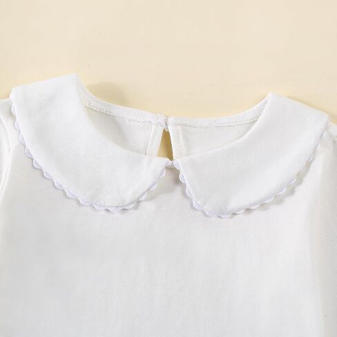Kids Baby Girl Long Sleeve Collar Shirt Toddler White Blouse Puff Short Sleeve T-Shirt Solid Color Basic Top Bottom in Kuwait