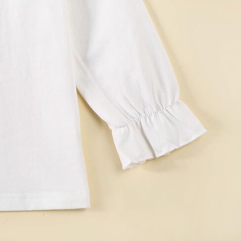 Kids Baby Girl Long Sleeve Collar Shirt Toddler White Blouse Puff Short Sleeve T-Shirt Solid Color Basic Top Bottom in Kuwait
