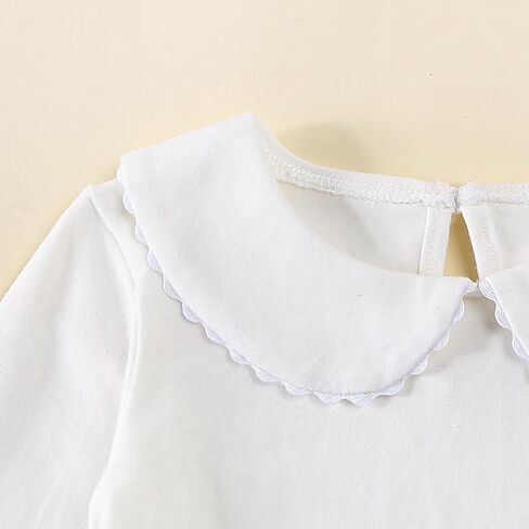 Kids Baby Girl Long Sleeve Collar Shirt Toddler White Blouse Puff Short Sleeve T-Shirt Solid Color Basic Top Bottom in Kuwait