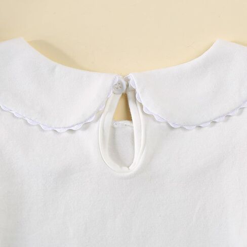 Kids Baby Girl Long Sleeve Collar Shirt Toddler White Blouse Puff Short Sleeve T-Shirt Solid Color Basic Top Bottom in Kuwait