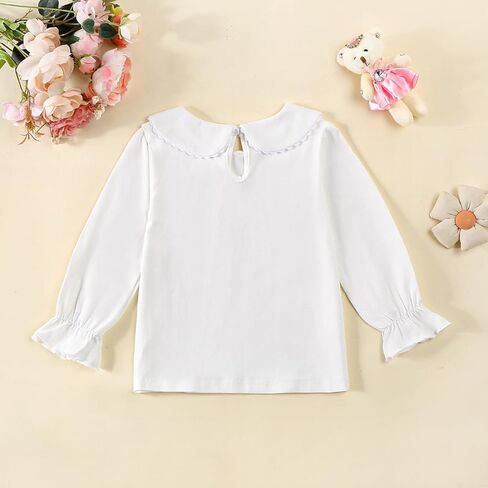 Kids Baby Girl Long Sleeve Collar Shirt Toddler White Blouse Puff Short Sleeve T-Shirt Solid Color Basic Top Bottom in Kuwait