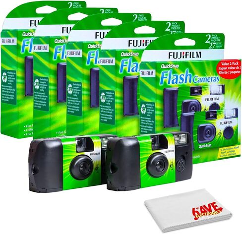 FUJIFILM QuickSnap Flash 400 One-Time-Use Disposable Camera with Flash (5X 2 Pack) Bundle with Microfiber Cleaning Cloth in Saudi Arabia