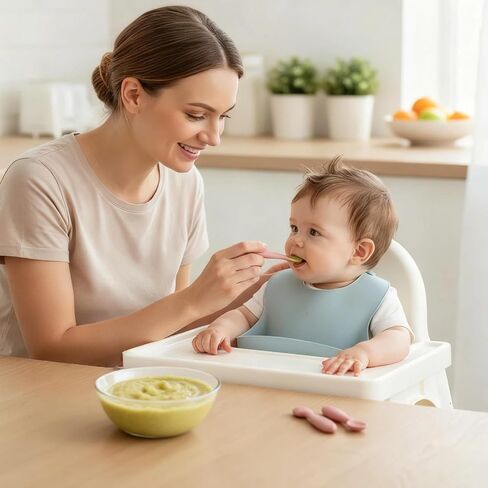 مريلة أطفال سيليكون 2 قطعة مع ملاعق سيليكون للأطفال ذاتية التغذية مقاومة للماء وناعمة in Saudi Arabia