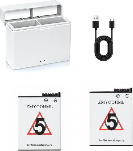 osmo Action 5 pro/4/3 Battery - 2100mah high Capacity Fast Charger, Compatible with Action 5/4/3 Battery and Accessories(1 Charger and 2 Batteries) in Saudi Arabia