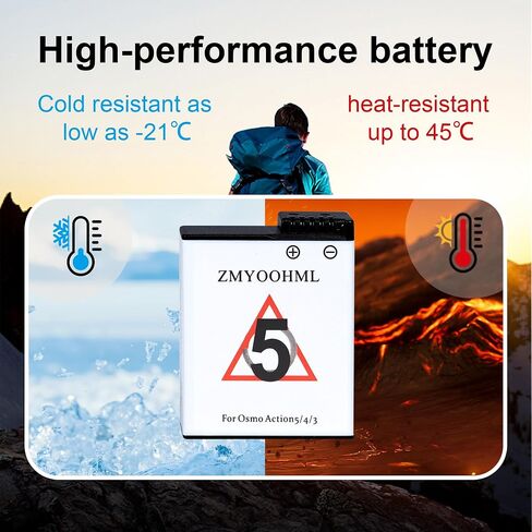 osmo Action 5 pro/4/3 Battery - 2100mah high Capacity Fast Charger, Compatible with Action 5/4/3 Battery and Accessories(1 Charger and 2 Batteries) in Saudi Arabia