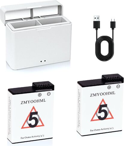 osmo Action 5 pro/4/3 Battery - 2100mah high Capacity Fast Charger, Compatible with Action 5/4/3 Battery and Accessories(1 Charger and 2 Batteries) in Saudi Arabia