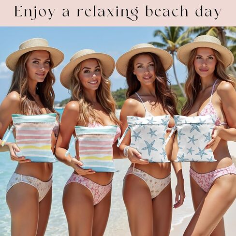 4 عبوات من الحقائب المبللة لملابس السباحة، حقيبة مستلزمات السفر على الشاطئ الجافة والرطبة، للملابس المتسخة وأدوات الزينة الواقية من الشمس وحفاضات صالة الألعاب الرياضية واليوجا وهدايا الصيف والعطلات على الشاطئ. نجم البحر، السلاحف البحرية، قناديل البحر in Kuwait