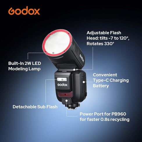 Godox V100S V100-S 100Ws Flash for Sony Camera, Touch Screen, 2.4G TTL HSS Wireless Round Head Speedlite,External Sub Light, Built-in Lithium Battery, 10 Level LED Modeling Lamp (Godox V1S Upgrade) in Kuwait