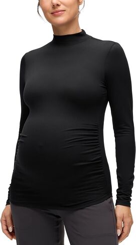 CRZ YOGA Cloud Jersey Maternity Long Sleeve Shirts - Mock Neck Side Ruched Casual Workout Athletic Pregnancy Womens Tops Tee in Saudi Arabia