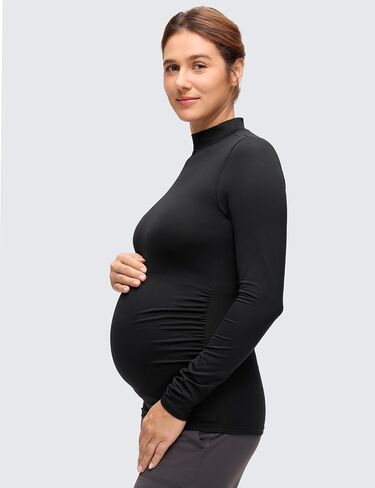 CRZ YOGA Cloud Jersey Maternity Long Sleeve Shirts - Mock Neck Side Ruched Casual Workout Athletic Pregnancy Womens Tops Tee in Saudi Arabia