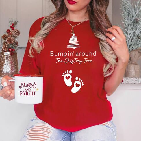 الأمومة عيد الميلاد قميص المرأة Bumpin'Around شجرة عيد الميلاد قمصان لطيف إعلان الحمل المحملة القمم in Kuwait
