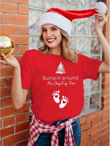 الأمومة عيد الميلاد قميص المرأة Bumpin'Around شجرة عيد الميلاد قمصان لطيف إعلان الحمل المحملة القمم in Kuwait