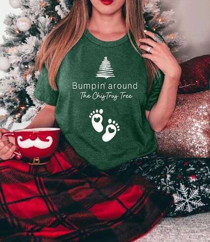 الأمومة عيد الميلاد قميص المرأة Bumpin'Around شجرة عيد الميلاد قمصان لطيف إعلان الحمل المحملة القمم in Kuwait