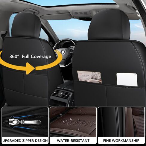 أغطية المقاعد الأمامية لـ Acura MDX 2001-2025 2026، غطاء مقعد سيارة جلدي، أغطية وسائد مقعد ناعمة مع وسادة هوائية، واقيات مقاعد السيارات المقاومة للماء لـ MDX (قهوة سوداء، فاخرة) in Kuwait