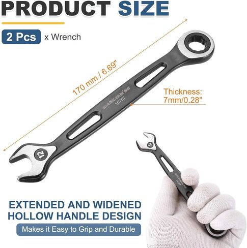 HARFINGTON 2pcs Ratcheting Combination Wrench 12mm Metric 12 Point CR-V Electrophoresis Double Box Open-Ended Ratchet Wrenches with 72 Tooth 5° Swing Industrial Grade Spanner Tool for Repair in Saudi Arabia