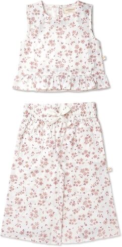 MakeMake Organics GOTS Certified Organic Cotton Baby Kids Toddler Girl Ruffle Top and Short Outfit Set in Saudi Arabia